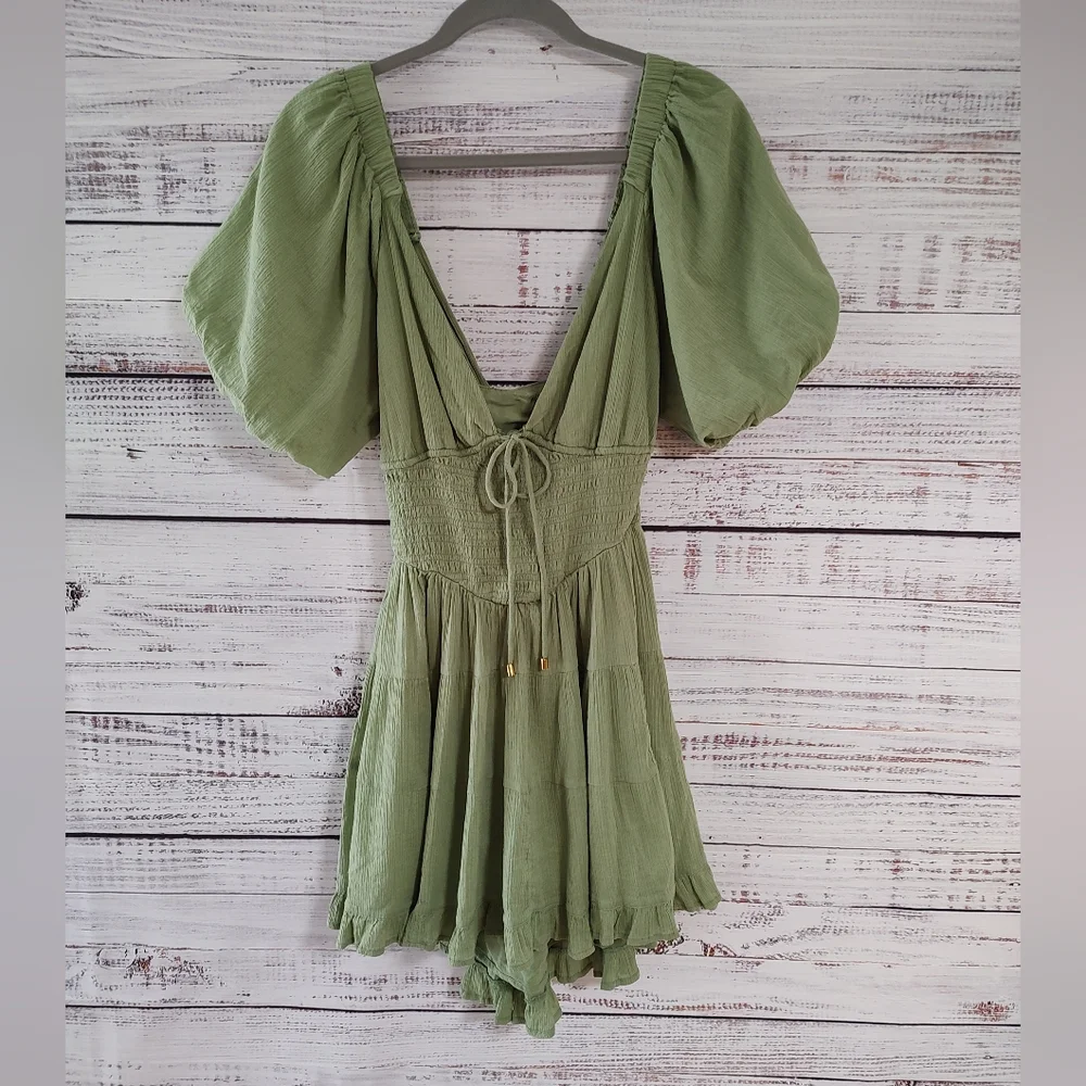 Free People Women's Perfect Day Cotton Mini Dress in Grasslands Green - Picture 3 of 11